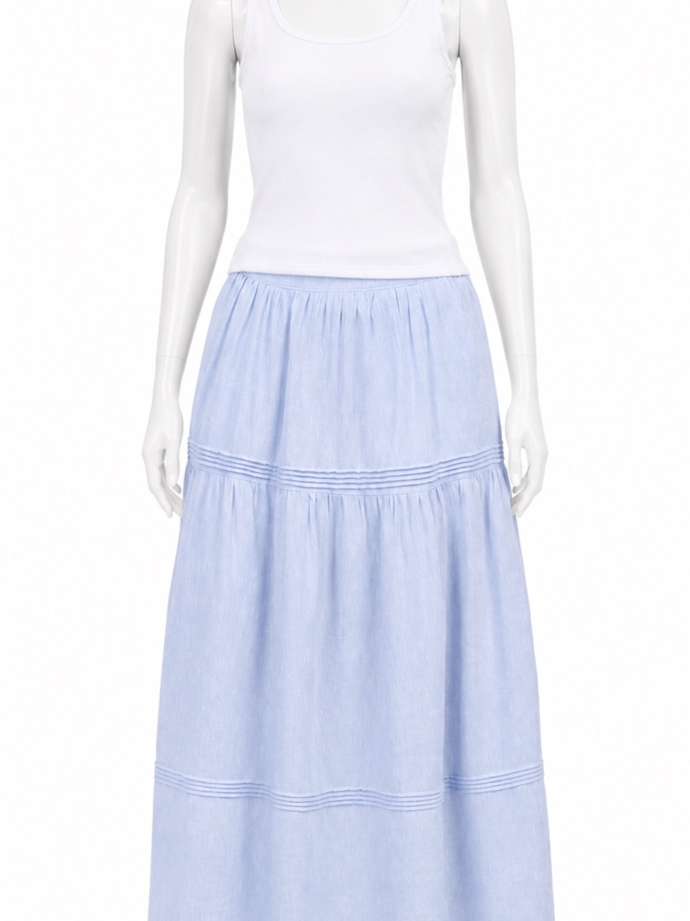 Rachel Zoe Light Blue Tiered Maxi Skirt Size L (Cross Posted)